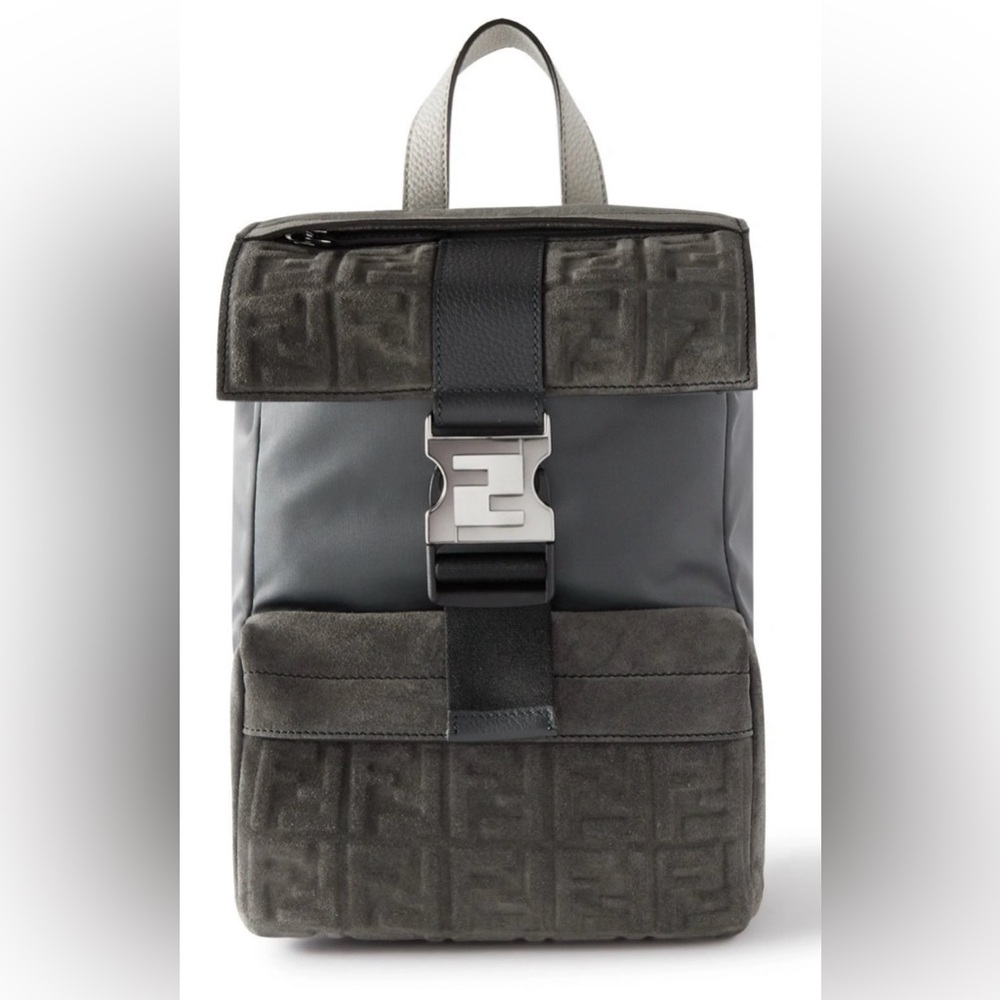 Fendi - Mini Leather-Trimmed Logo-Embossed Suede and Shell Sling Backpack